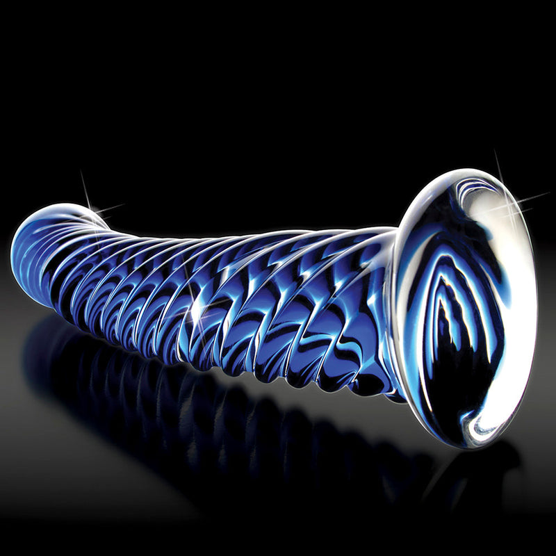 Icicles No. 29 Curved Textured 7.25 in. Glass Dildo Blue