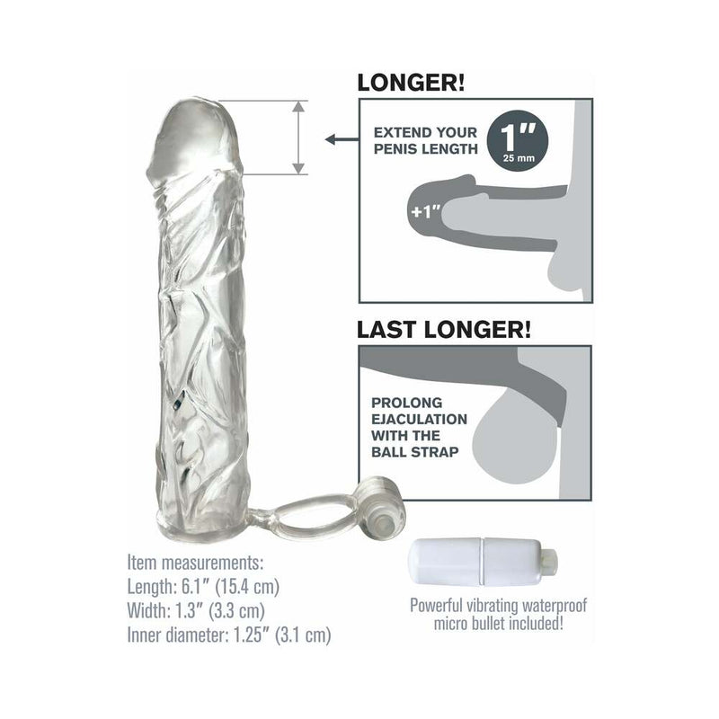 Fantasy X-tensions Vibrating Super Sleeve 1 in. Extension With Ball Strap Clear