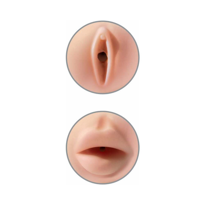 PDX Tight Grip Pussy & Mouth Dual Density Squeezable Masturbator Beige/White