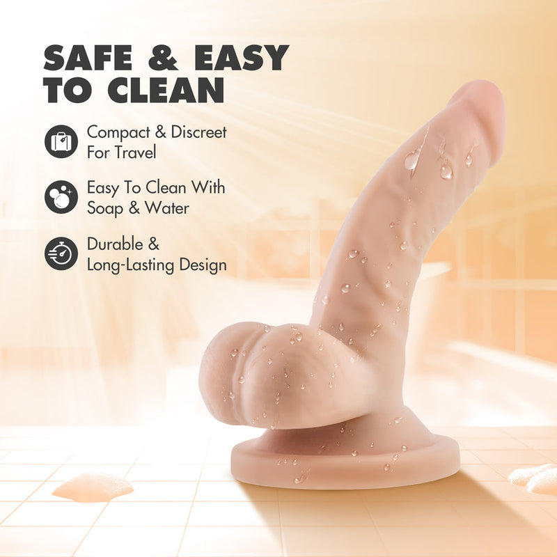 Dr. Skin Mini Cock Realistic 4 in. Dildo with Balls Beige