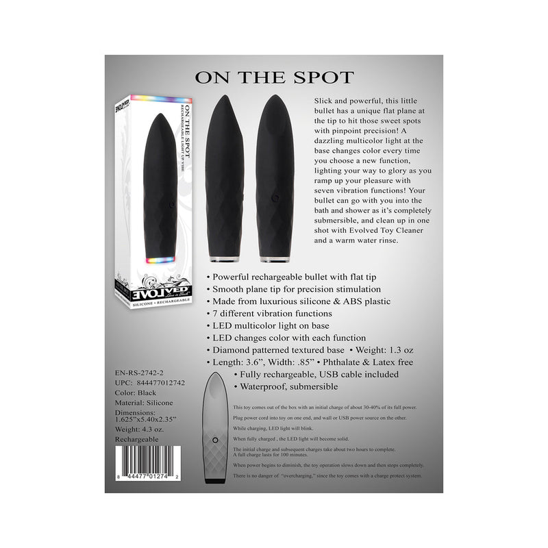 Evolved On The Spot Light-Up Rechargeable Silicone Bullet Vibrator Black