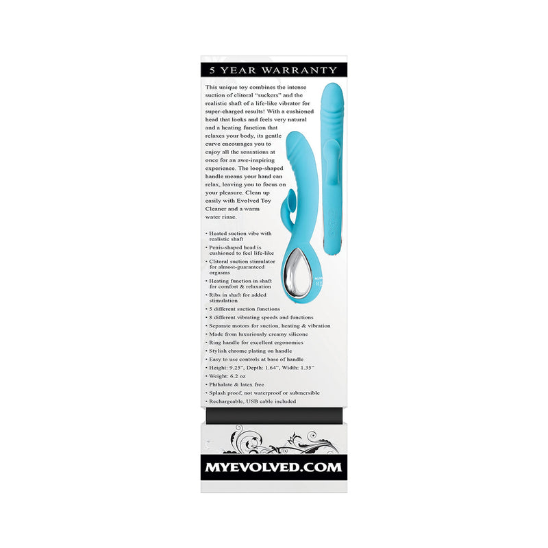 Evolved Triple Infinity Rechargeable Heating Suction Silicone Dual Stimulator Blue