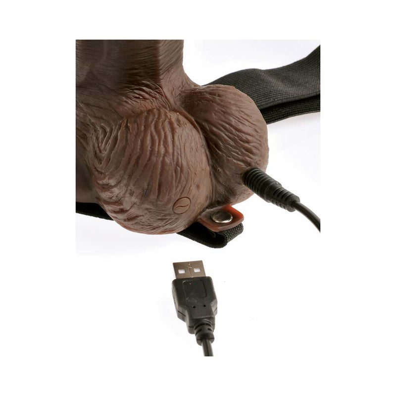 Fetish Fantasy Series Vibrating 8 in. Hollow Strap-On With Balls Brown/Black