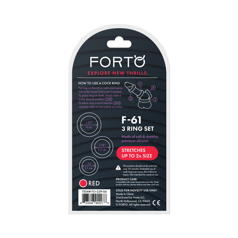 Forto F-61 3-Piece Silicone Cockring Set Red