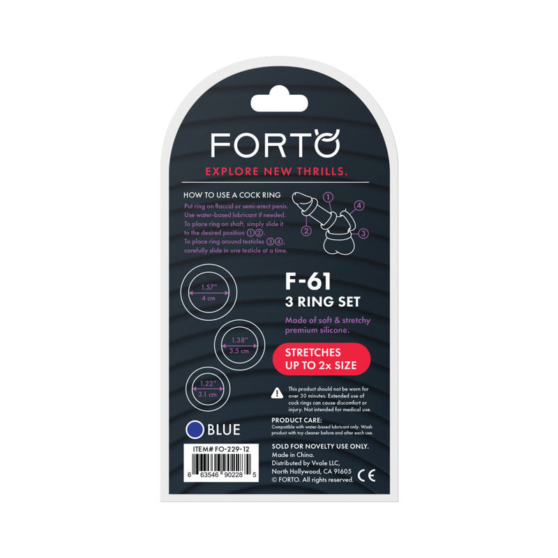 Forto F-61 3-Piece Silicone Cockring Set Blue