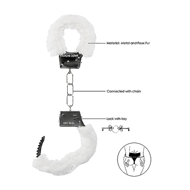 Ouch! Beginner's Furry Handcuffs With Quick-Release White
