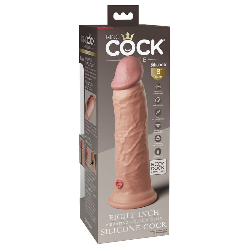 King Cock Elite 8 in. Vibrating Realistic Dildo With Suction Cup Beige
