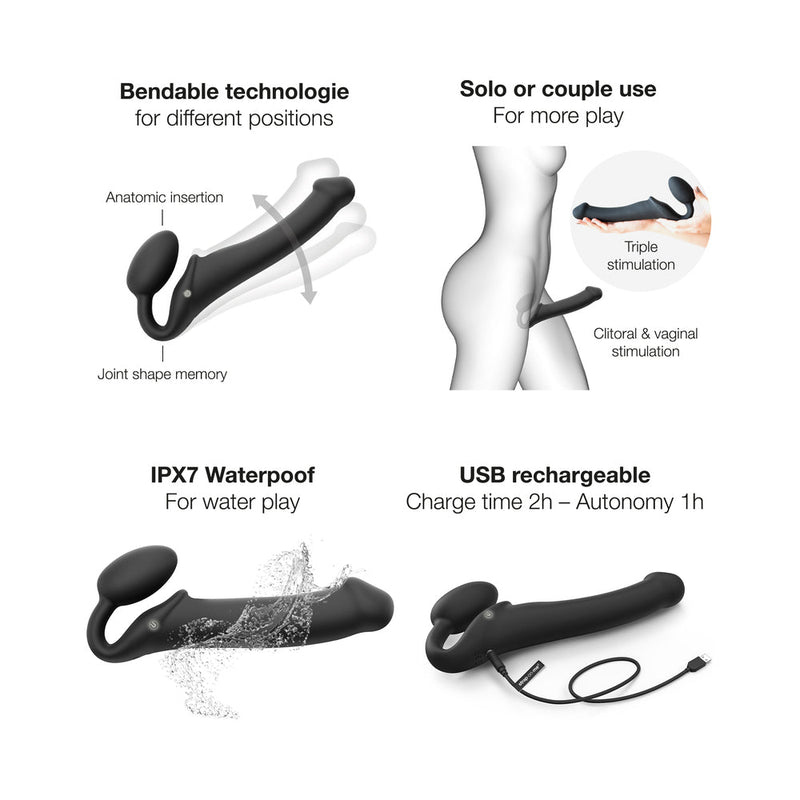 Strap-On-Me Vibrating Bendable Strapless Strap-On Black XLarge