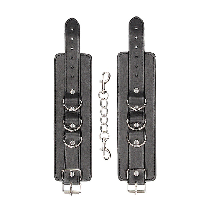 Ouch! Black & White Adjustable Bonded Leather Wrist or Ankle Cuffs Black