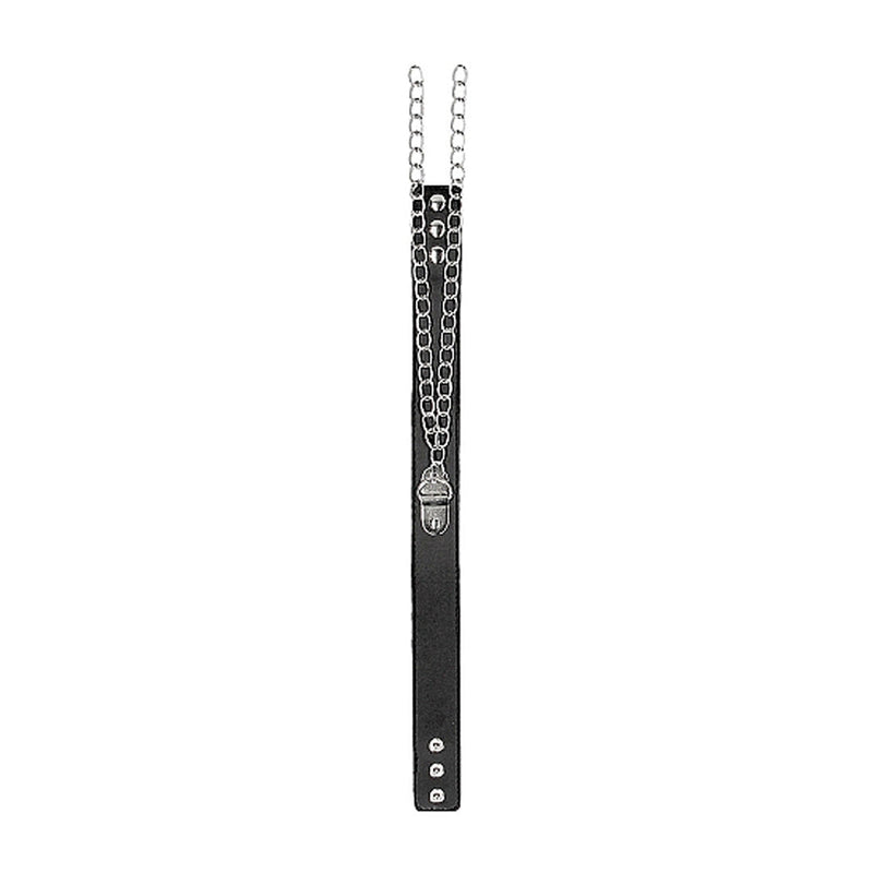 Ouch! Black & White Adjustable Bonded Leather Collar With Hand Cuffs & Chain Black