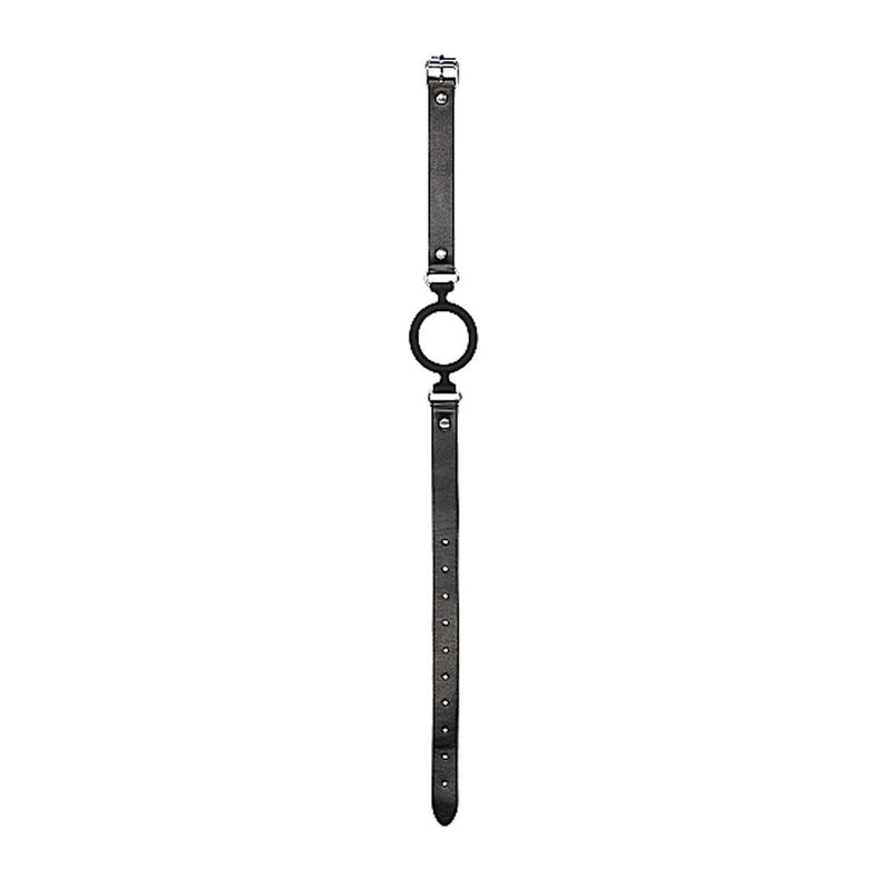 Ouch! Black & White Silicone Ring Gag With Adjustable Bonded Leather Straps Black