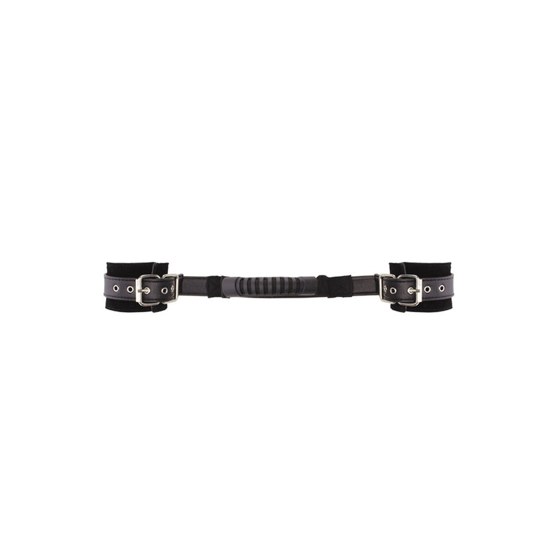 Ouch! Black & White Adjustable Bonded Leather Wrist Cuffs With Handle Black