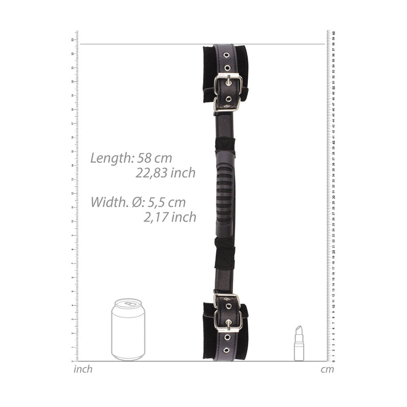 Ouch! Black & White Adjustable Bonded Leather Wrist Cuffs With Handle Black