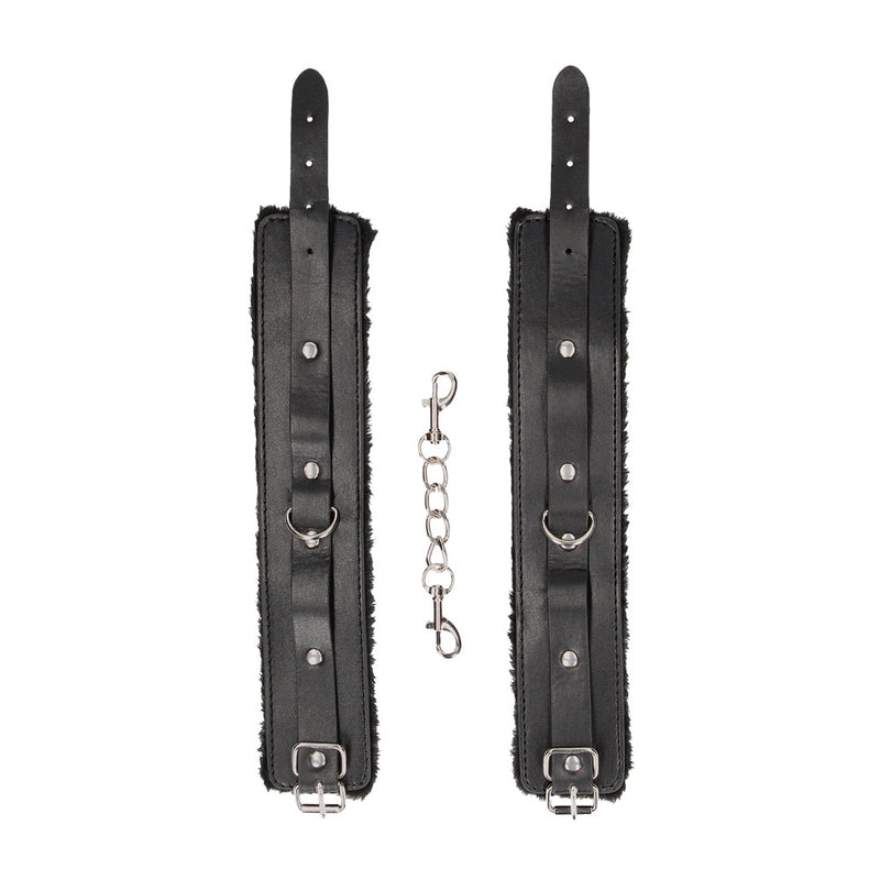 Ouch! Black & White Adjustable Plush Bonded Leather Ankle Cuffs Black