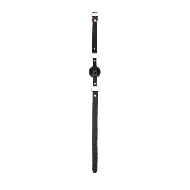 Ouch! Black & White Breathable Ball Gag With Bonded Leather Straps Black
