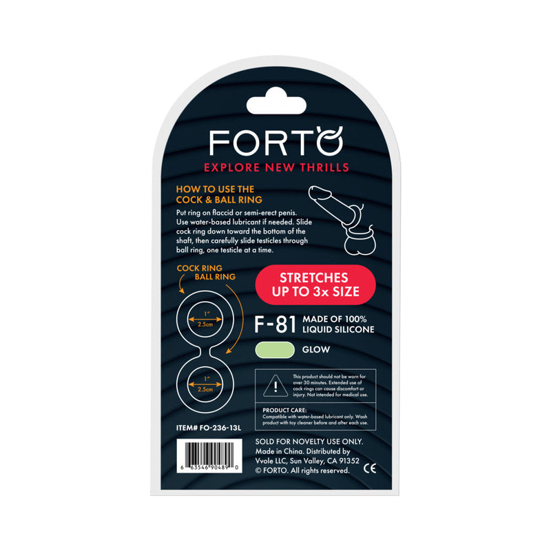 Forto F-81 Liquid Silicone Cock & Ball Double Ring Large Glow