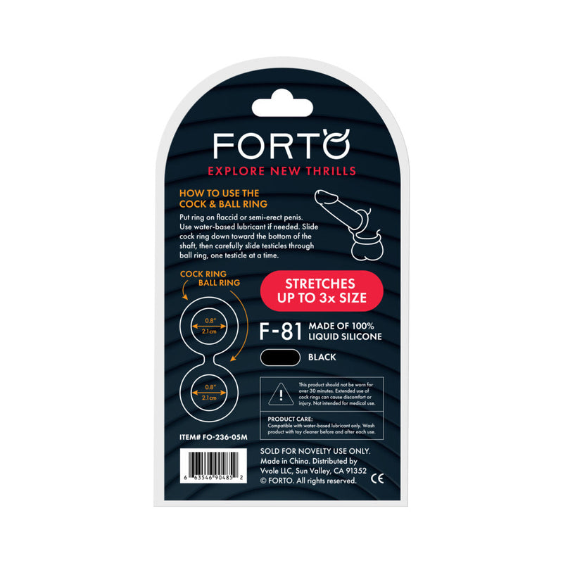 Forto F-81 Liquid Silicone Cock & Ball Double Ring Medium Black