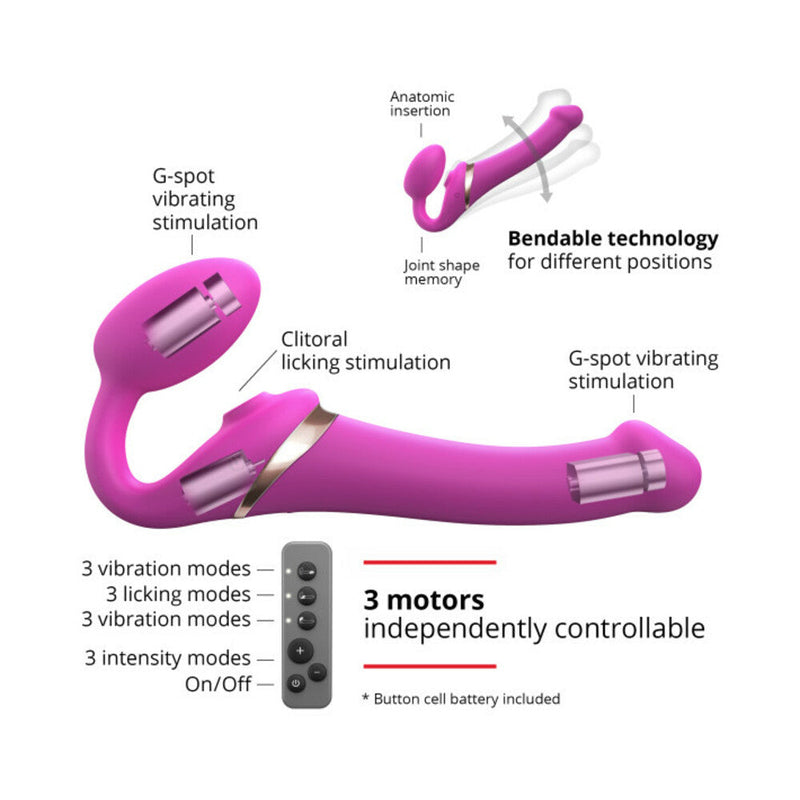 Strap-On-Me Rechargeable Remote-Controlled Multi Orgasm Bendable Strapless Strap-On Fuchsia XLarge