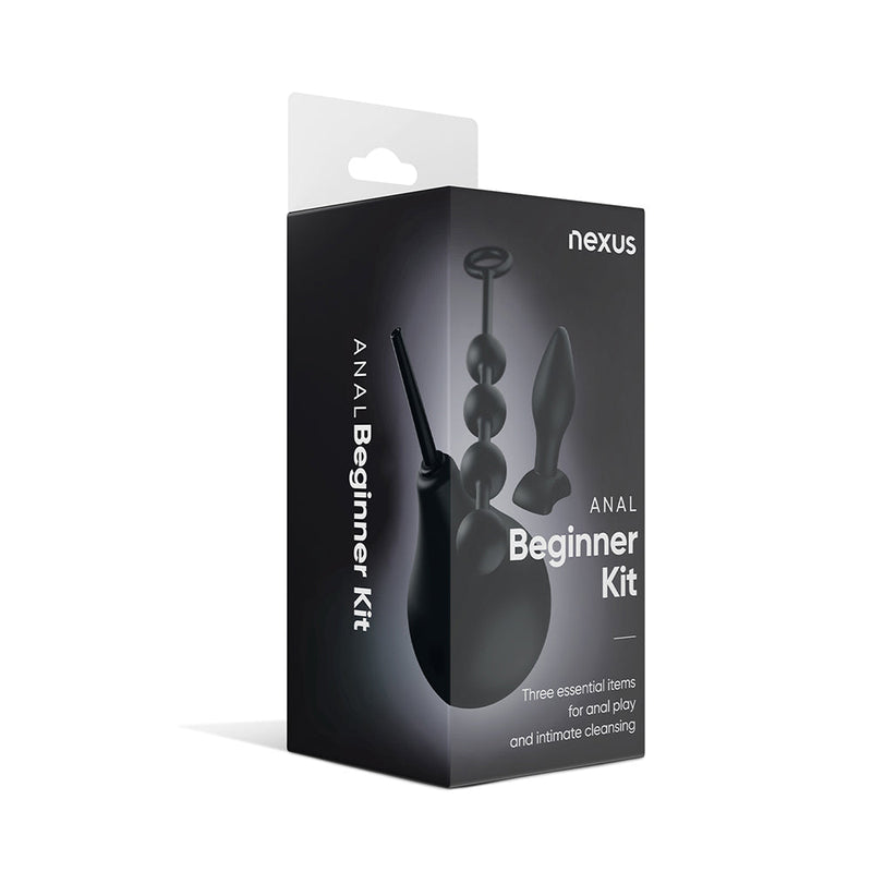 Nexus Anal Beginner Kit with Douche, Silicone Beads, Small Silicone Butt Plug Black