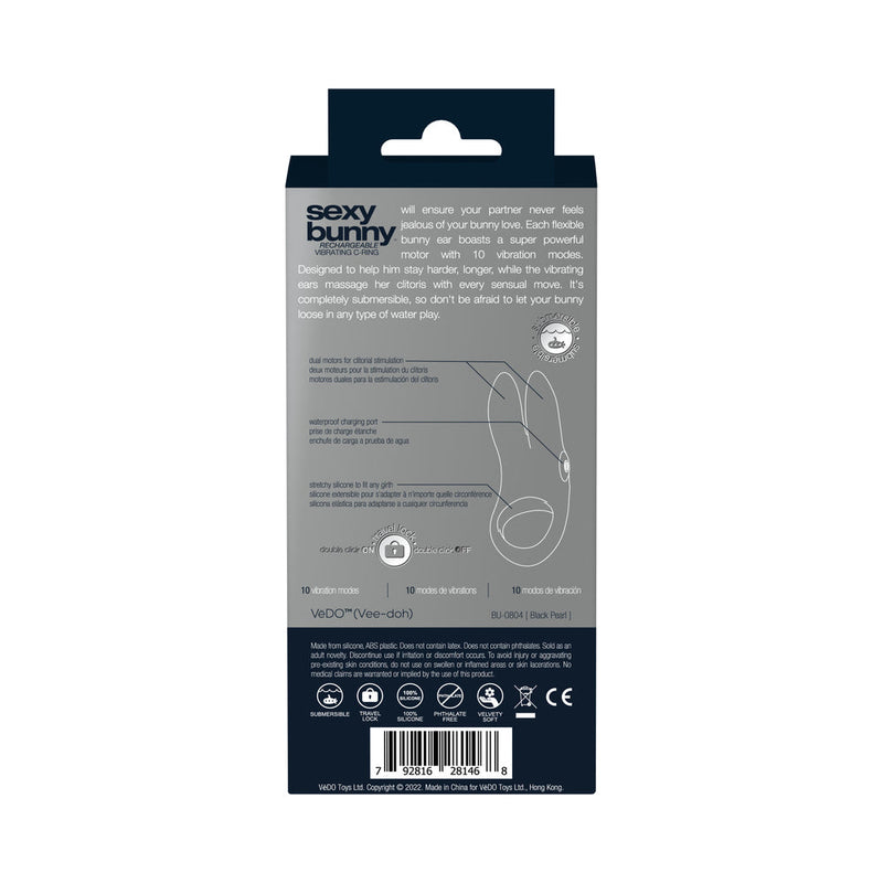 VeDO Sexy Bunny Rechargeable Vibrating C-Ring Black Pearl