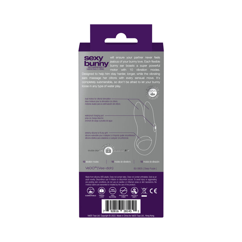 VeDO Sexy Bunny Rechargeable Vibrating C-Ring Deep Purple