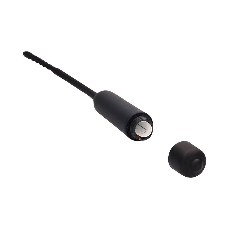 Ouch! Urethral Sounding Silicone Vibrating Bullet Plug With Beaded Tip Black 5.5 mm - 7 mm