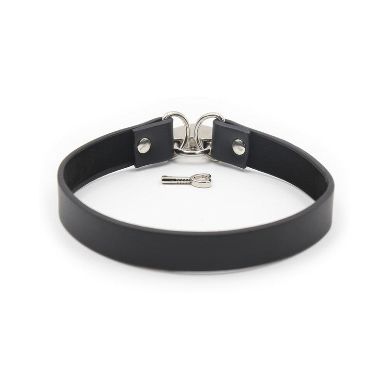 Ple'sur PVC Collar With Heart Lock & Key Black Bag Packaging