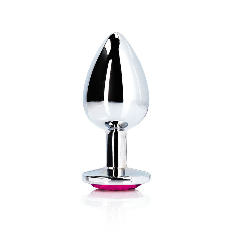 Ouch! Heart Gem Butt Plug Medium Silver/Rubellite Pink
