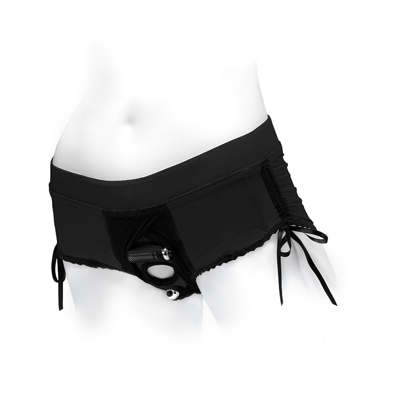 SpareParts Sasha Cinch Booty Short Harness Black Size 3XL