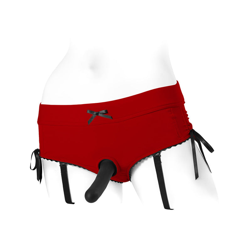 SpareParts Sasha Cinch Booty Short Harness Red/Black Size XS