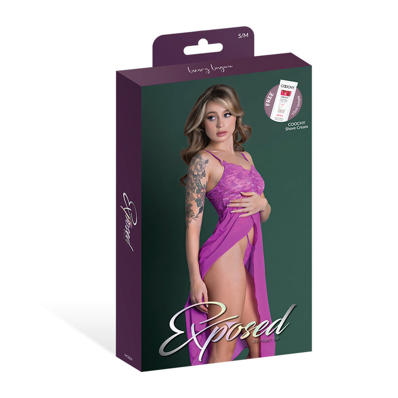 Magic Silk Butterfly Fantasies Gown & Thong Set Neon Purple L/XL
