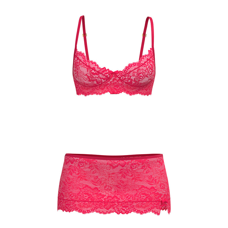 Magic Silk Get It Girl Bra, Skirt & Thong Set Diva Pink Queen Size