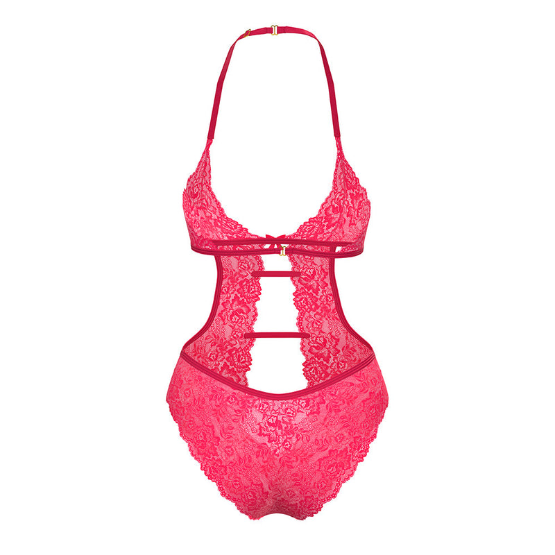 Magic Silk Get It Girl Halter Teddy with Snap Crotch Diva Pink Queen Size