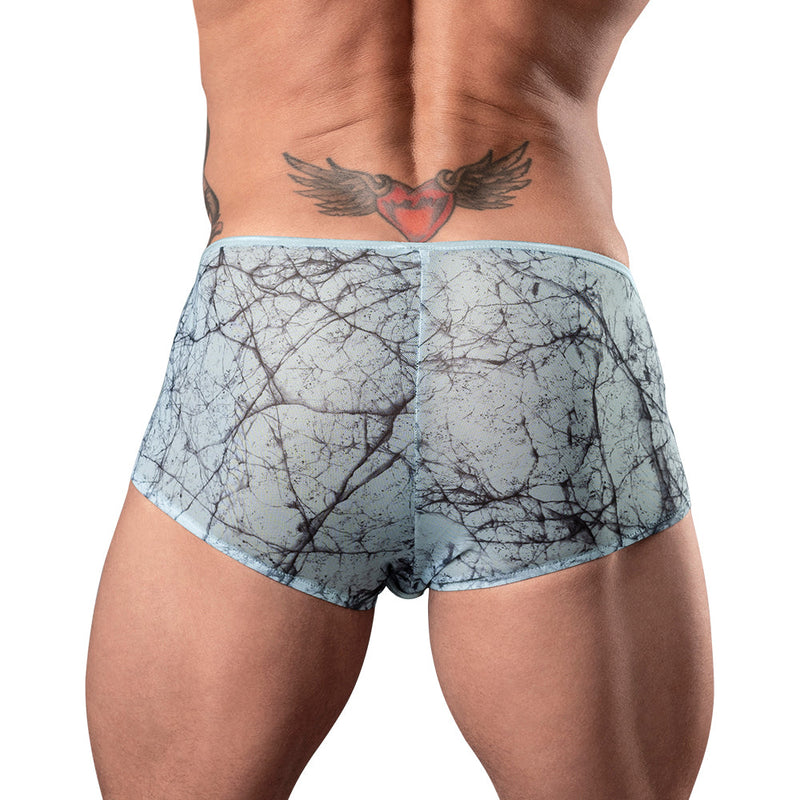 Male Power Marble Mesh Micro Mini Short Silver Blue L