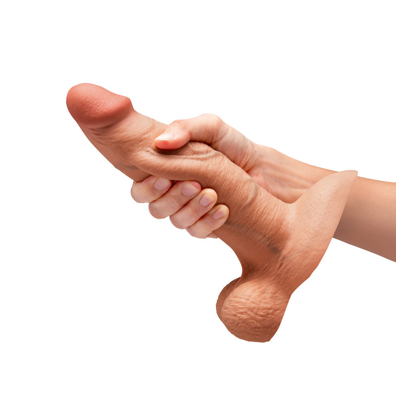 b-Vibe Slipskin Realistic Silicone Dildo 8 in. Girthy Mocha