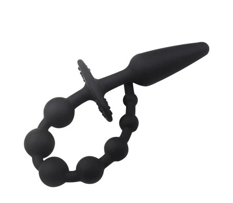 Plug Anal con Cadena Anal Silicona Negro