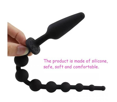 Plug Anal con Cadena Anal Silicona Negro