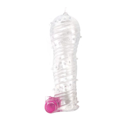 Funda para el Pene Texturizada con Bala Vibradora Transparente