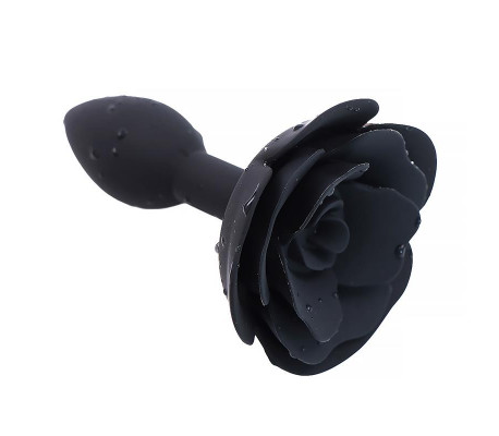 Plug Anal de Silicona con Rosa Negro