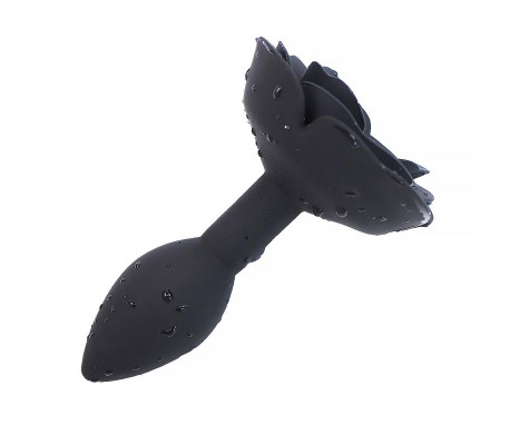 Plug Anal de Silicona con Rosa Negro