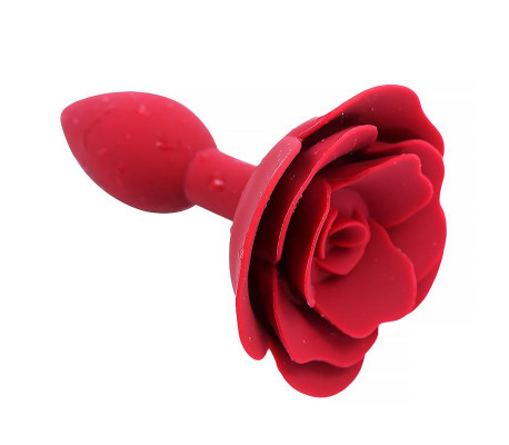 Plug Anal de Silicona con Rosa Rojo