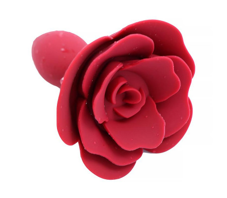 Plug Anal de Silicona con Rosa Rojo