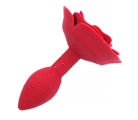 Plug Anal de Silicona con Rosa Rojo
