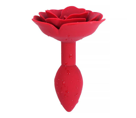 Plug Anal de Silicona con Rosa Rojo
