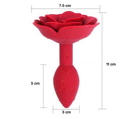 Plug Anal de Silicona con Rosa Rojo