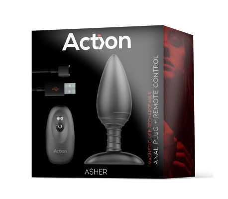 Asher Plug Anal con Control Remoto USB Magnético Negro