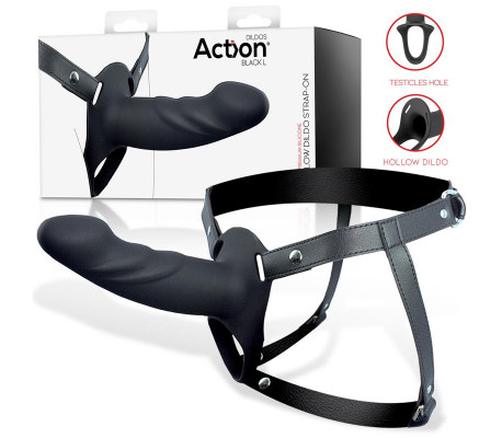 Arnés Strap-on con Dildo Hueco Silicona Premium Talla L Negro