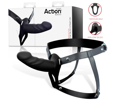 Arnés Strap-On con Dildo Hueco Silicona Premium Talla S Negro