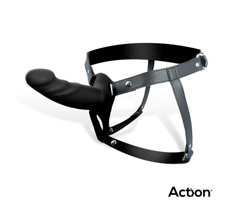 Arnés Strap-On con Dildo Hueco Silicona Premium Talla S Negro