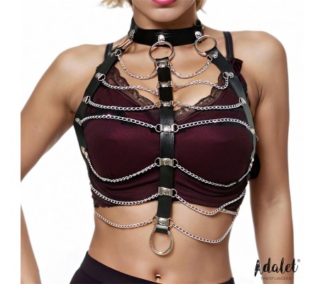 Hilda Arnés de Pecho con Cadenas Cuero Vegano Talla Única